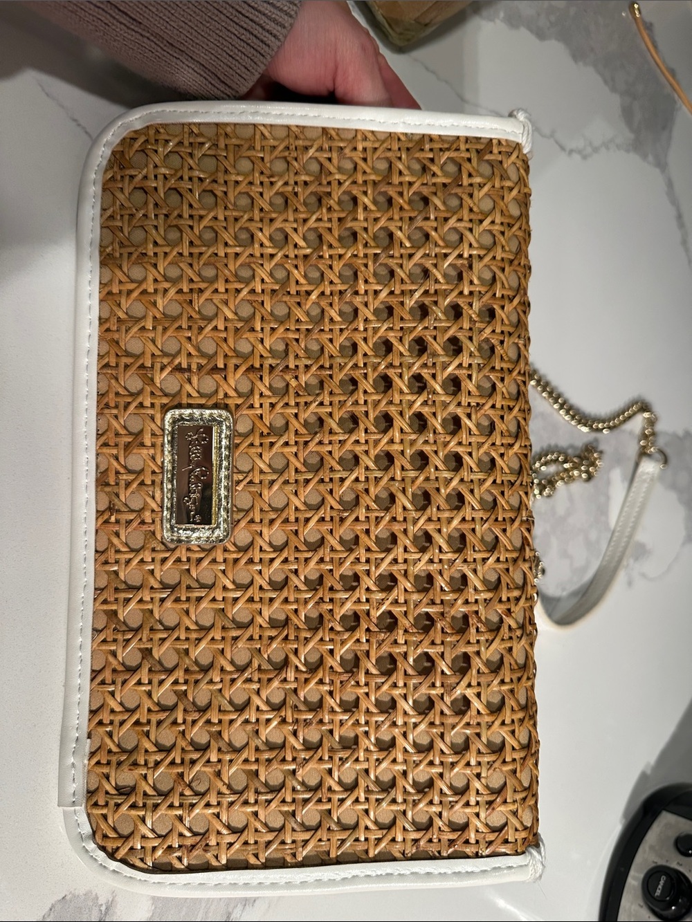 Lilly Pulitzer Woven Tan Crossbody with White Trim